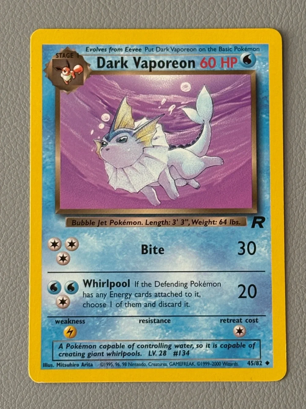 Vintage Pokémon Dark Vaporeon – Team Rocket Set 2000 – WOTC #45/82
